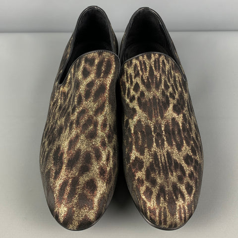 JIMMY CHOO Size 10 Gold Brown Animal Print Leather Slip On Loafers