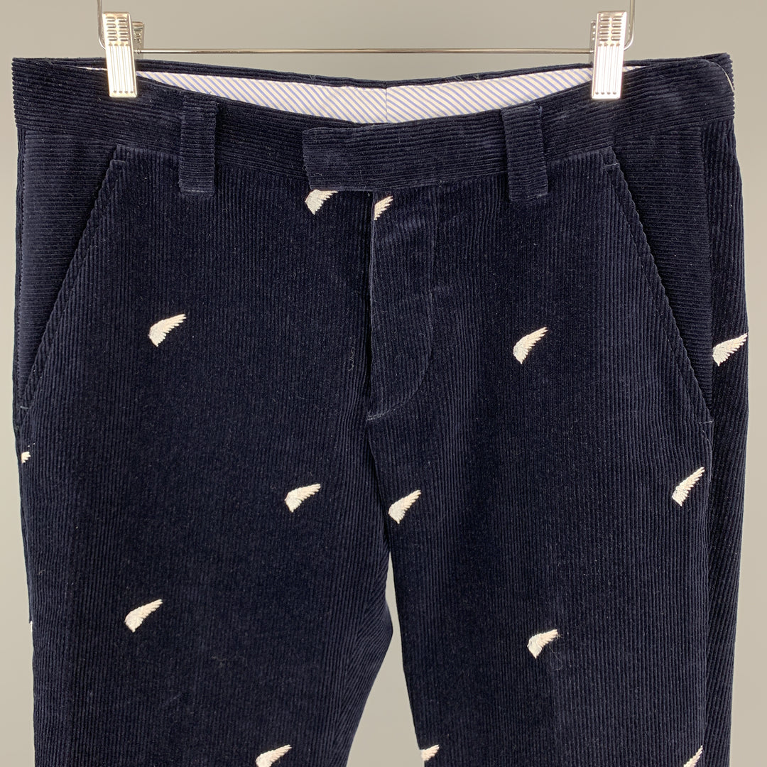 MICHAEL BASTIAN Size 32 x 28 Navy Embroidery Corduroy Dress Pants