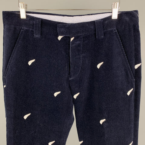 MICHAEL BASTIAN Size 32 x 28 Navy Embroidery Corduroy Dress Pants