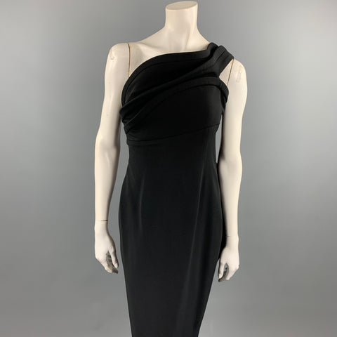 BRANDON MAXWELL Taille 6 Robe colonne en mélange de viscose noire à volants et une épaule