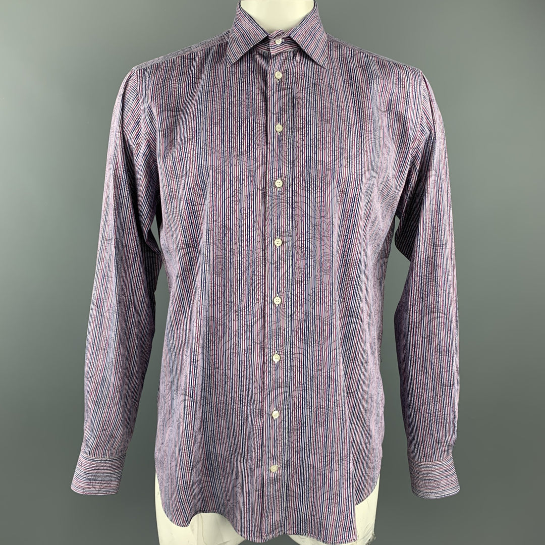 ETRO Size XL Lavender Stripe Cotton Button Up Long Sleeve Shirt