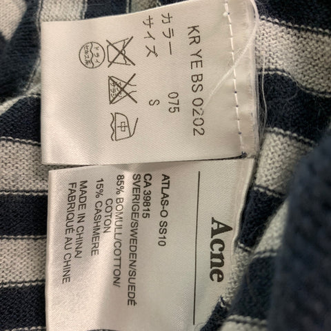 ACNE Size S Navy &  Grey Stripe Cotton and Cashmere Long Sleeve Pullover