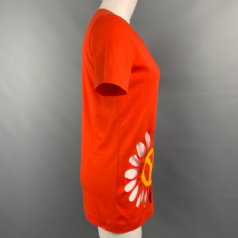 LOVE MOSCHINO Size 2 Red & White Cotton Cut Out T-Shirt