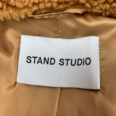 STAND STUDIO Notch Revers Taille L Tan Texturé Fausse Fourrure Manteau