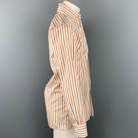 RICHARD JAMES Savile Row Size S White & Brown Stripe Cotton Button Up Long Sleeve Shirt