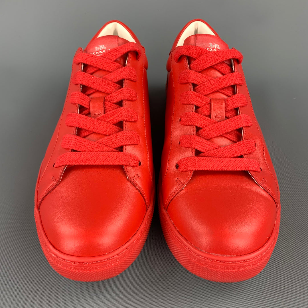 COACH Size 10 Red Leather Low Top Lace Up Sneakers