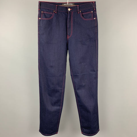 CALVIN KLEIN 205W39NYC de RAF SIMONS Talla 32 Vaqueros azul marino con bragueta de algodón con puntadas en contraste