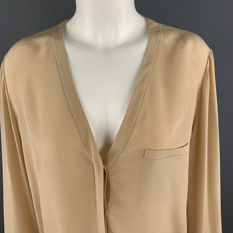 CHLOE Size 8 Beige Silk Crepe V Neck Bow Cuff Blouse