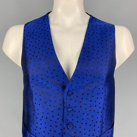 LANVIN Chaleco abotonado de seda con estampado de corazones azul real talla XL