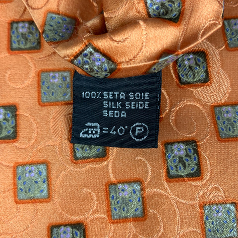 ERMENEGILDO ZEGNA Orange Green Squares Silk Tie