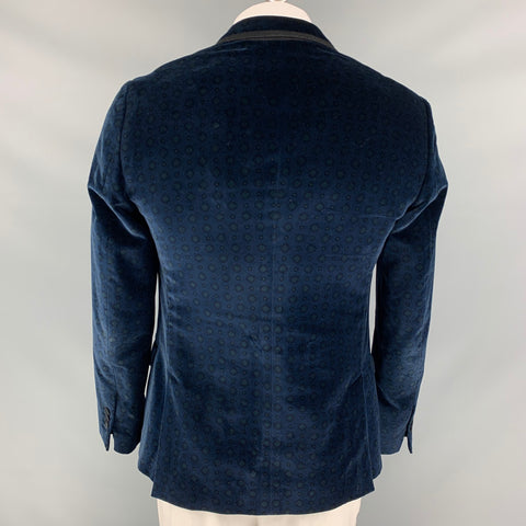 DOLCE & GABBANA Size 42 Navy & Black Print Velvet Notch Lapel Sport Coat