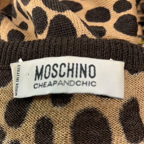 MOSCHINO Size 8 Brown Tan Animal Print Buttoned Cardigan