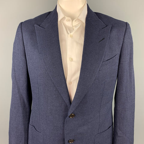 TOM FORD Size 42 Navy Woven Linen Blend Peak Lapel Sport Coat