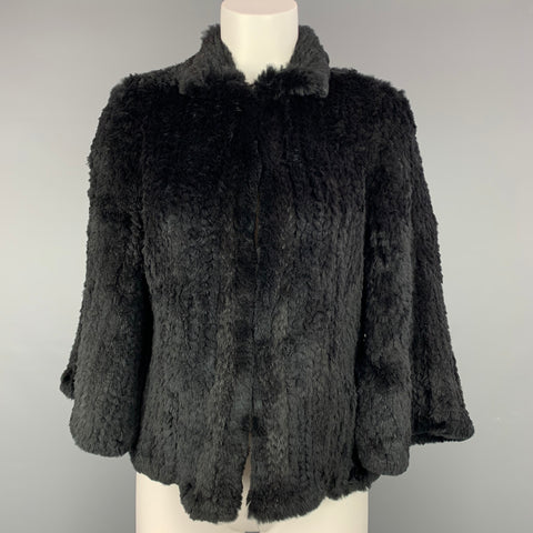 MAXSTUDIO Édition Spéciale Taille S Veste à Crochet et Boucle en Fourrure de Lapin Tricotée Noire