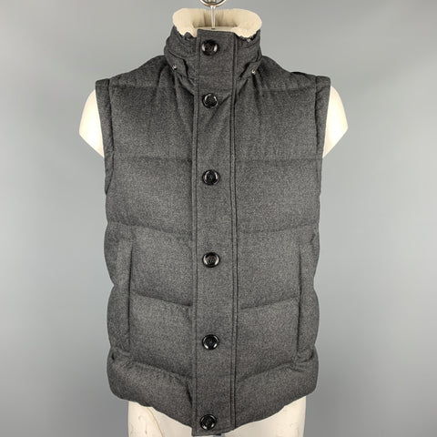 HUGO BOSS Size 44 Charcoal Quilted Wool Blend Hooded Down Vest