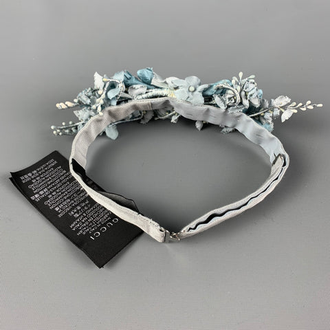 GUCCI Light Blue Floral Viscose Silk Bow Tie