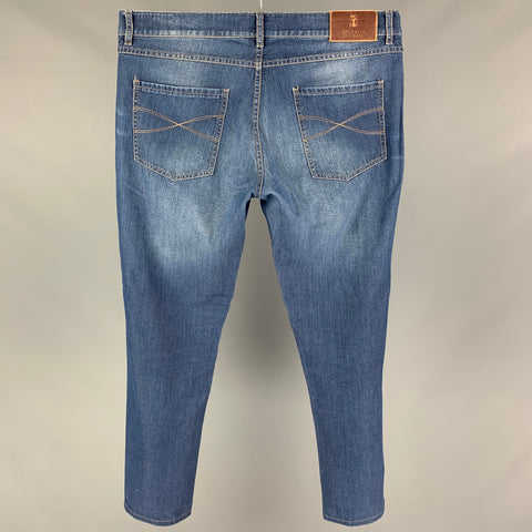BRUNELLO CUCINELLI Size 34 Blue Washed Cotton Button Fly Jeans