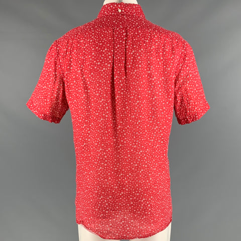 UNIONMADE Size M Red White Floral Linen Short Sleeve Shirt