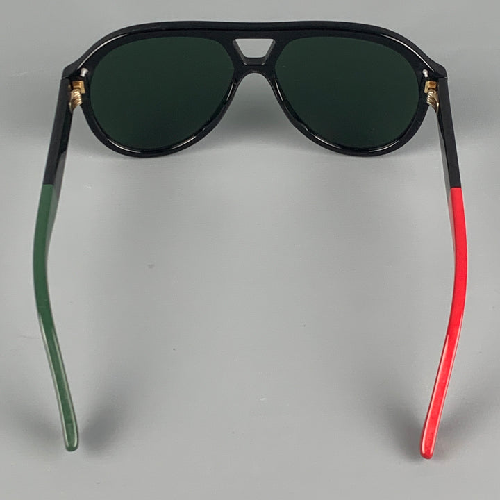 GUCCI Black Green Red Color Block Acetate Sunglasses