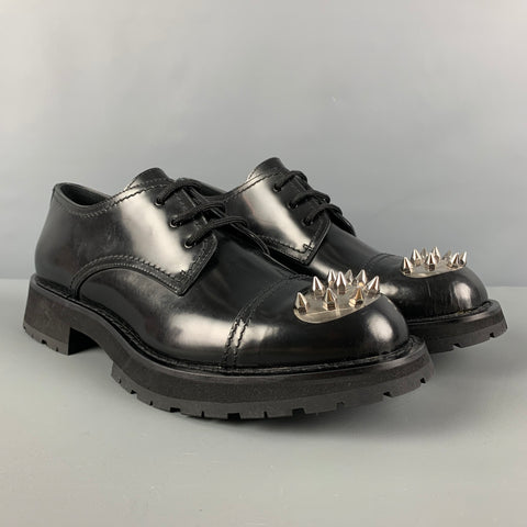 ALEXANDER MCQUEEN Size 12 Black Silver Spikes Leather Lace Up Shoes