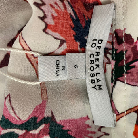 DEREK LAM Size 6 Cream & Orange Silk Floral Blouse