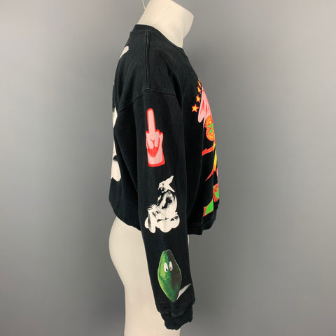 MONITALY Size S Black Abstract Cotton Cropped Sweatshirt