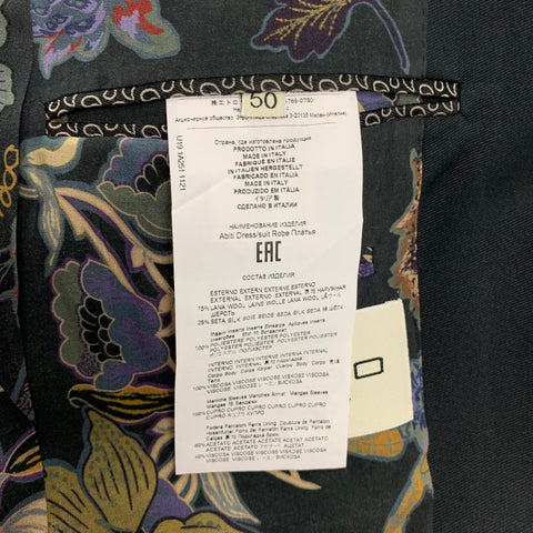 ETRO Size 40 Navy Rhombus Wool / Silk Shawl Collar Suit