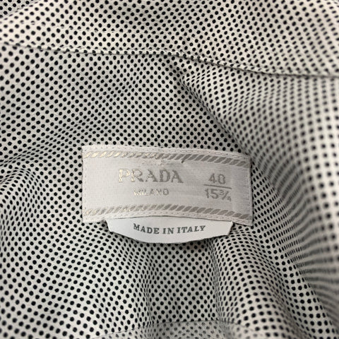 PRADA Size M White & Black Dots Cotton Button Up Long Sleeve Shirt