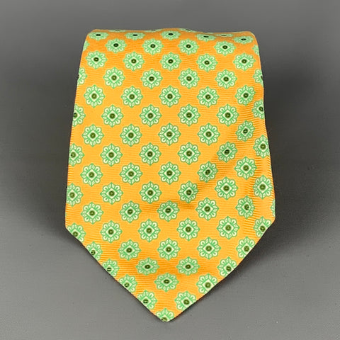 KITON Sea Foam Yellow Abstract Floral Silk Neck Tie