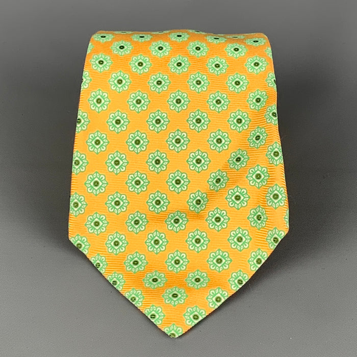 KITON Sea Foam Yellow Abstract Floral Silk Neck Tie