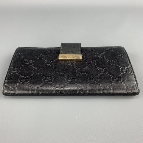 GUCCI Monogram Embossed Black Leather Checkbook Wallet
