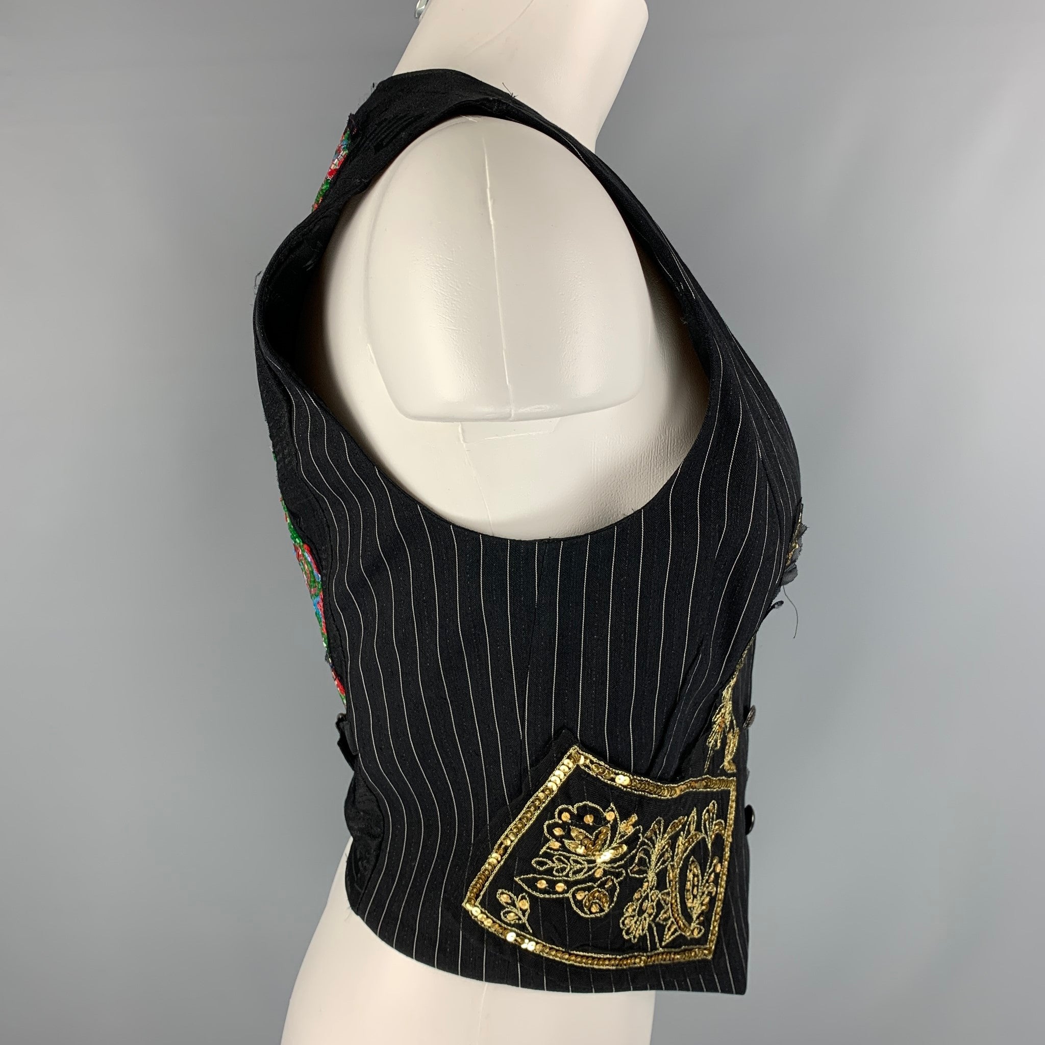 JOHN GALLIANO Size M Black & Red Gold Pinstripe Newspaper Vest