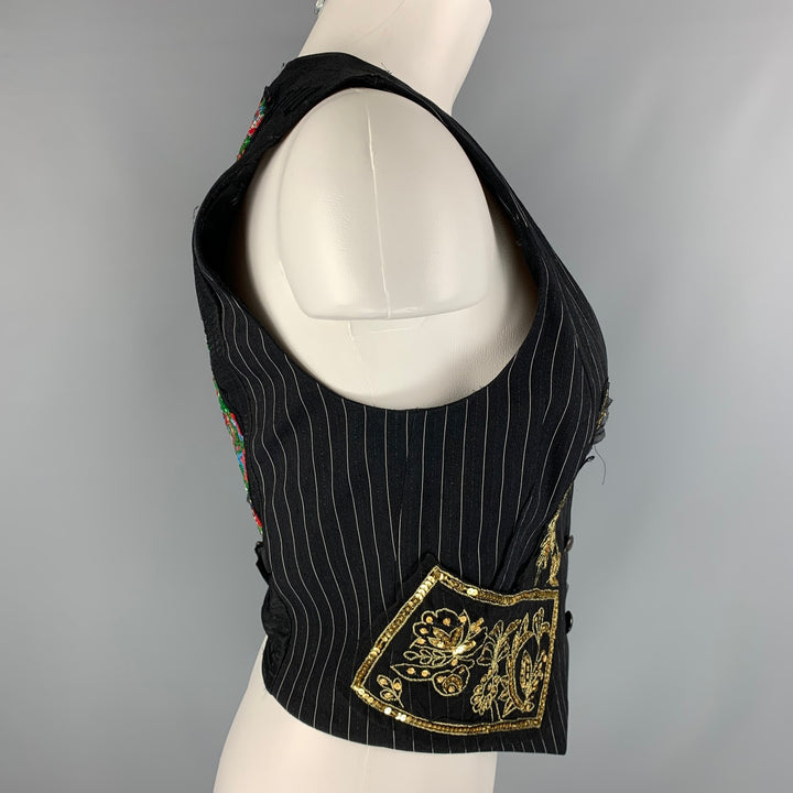 JOHN GALLIANO Size S  Black & Red Gold Pinstripe Newspaper Vest