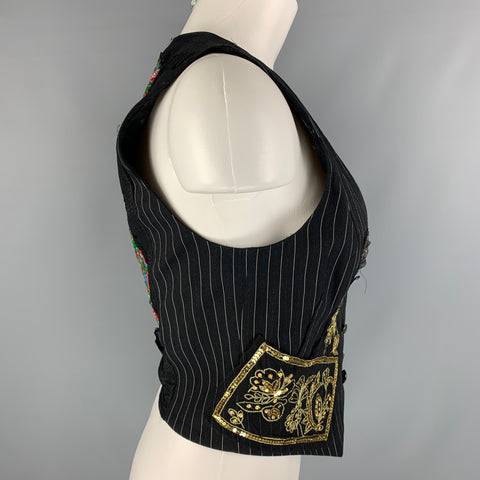 JOHN GALLIANO Chaleco de periódico a rayas en negro y rojo dorado talla S