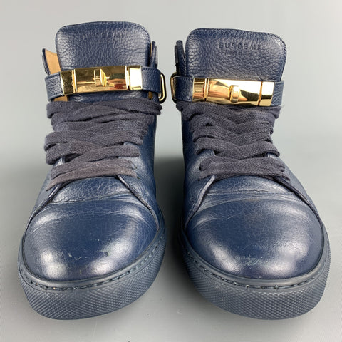 BUSCEMI Taille 8 Baskets montantes à lacets en cuir bleu marine