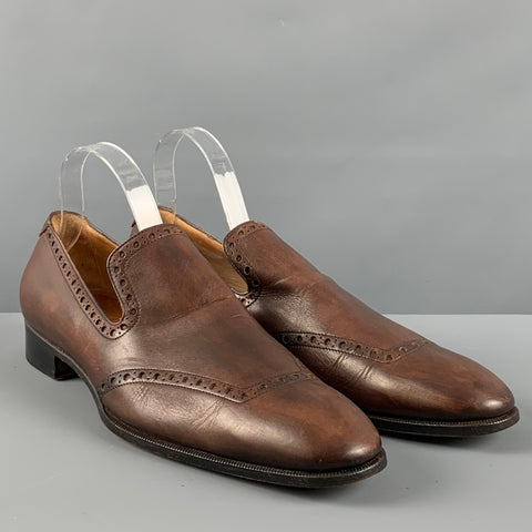 YVES SAINT LAURENT Size 10 Brown Perforated Leather Loafers