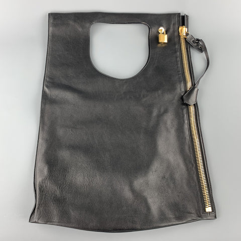 TOM FORD Black Leather AXIS Gold Padlock Fold Over Clutch Shoulder Bag
