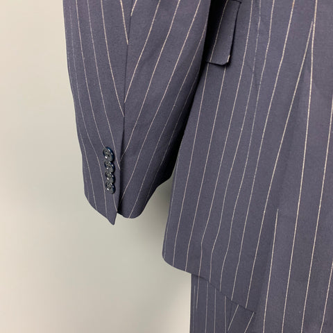 RALPH LAUREN Purple Label Navy Stripe Virgin Wool Peak Lapel Suit