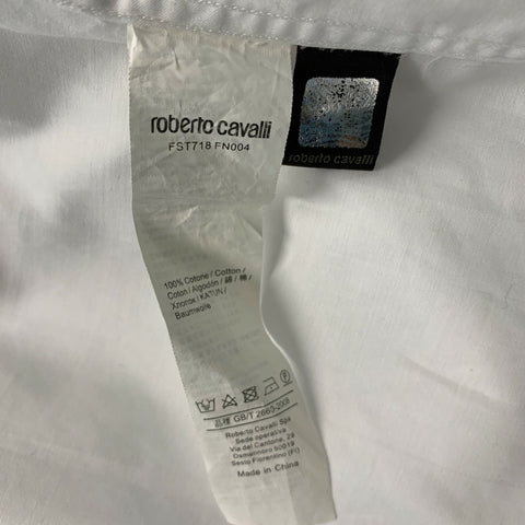 ROBERTO CAVALLI Camisa de manga larga con botones de algodón liso blanco talla M
