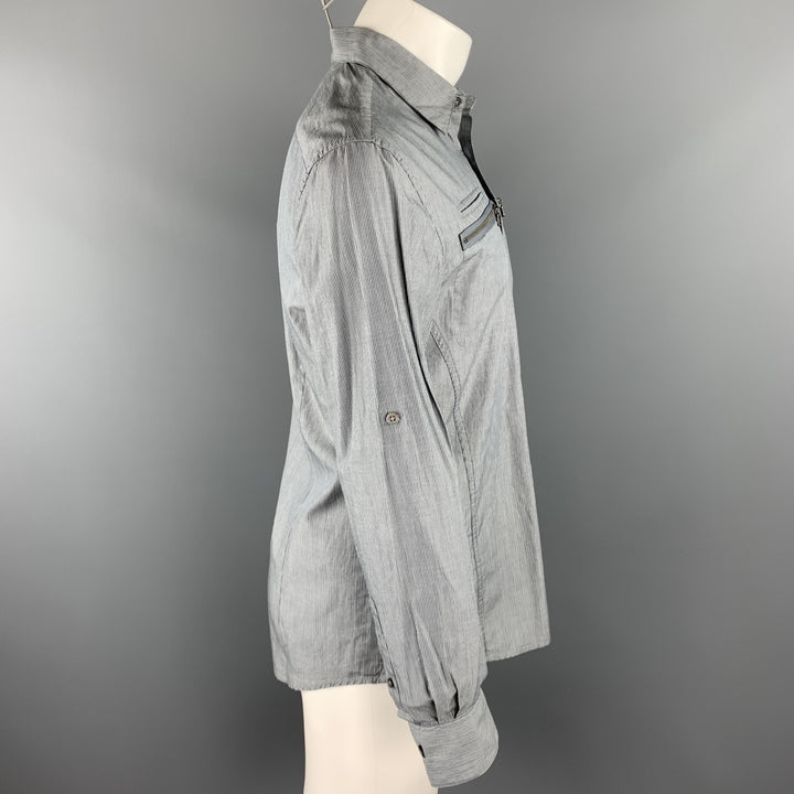 JOHN VARVATOS * Camisa de manga larga con botones de algodón gris a rayas talla S de EE. UU.