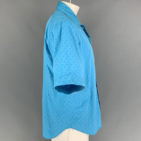 HAVER SACK Size L Blue Dots Cotton Button Up Short Sleeve Shirt