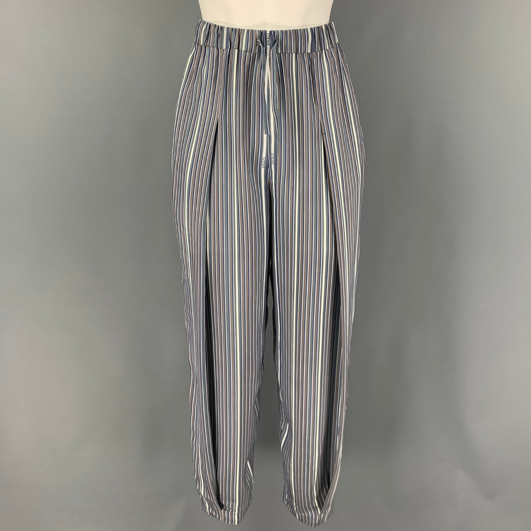 LOEWE Size 2 Grey White Blue Silk Stripe Asymmetrical Set