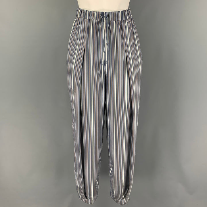 LOEWE Size 2 Grey White Blue Silk Stripe Asymmetrical Set