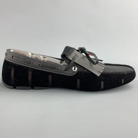 SWIMS Size 11 Black Mixed Materials Velvet Drivers Loafers