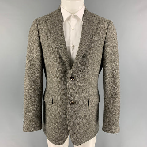 LARDINI Size 40 Dark Green Cream Herringbone Wool Sport Coat