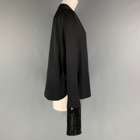 ALEXANDER MCQUEEN Size 2 Black Silk Solid Open Collar Shirt