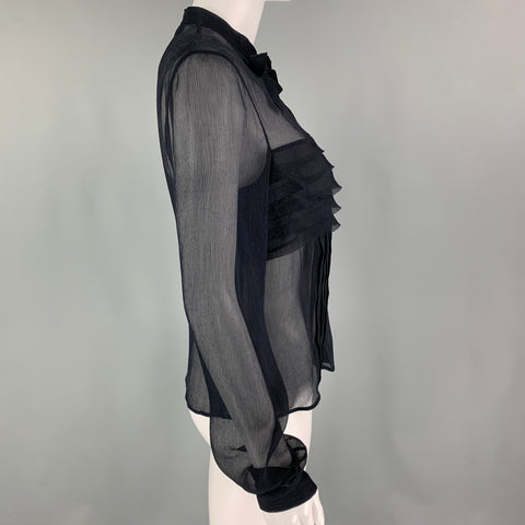 PRADA Size 6 Navy Silk Pleated Blouson Dress Top
