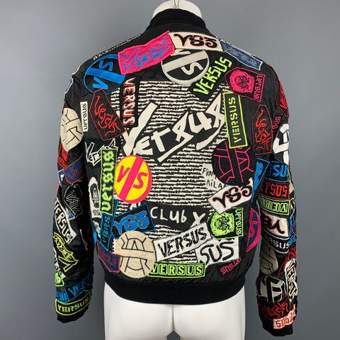 VERSUS by GIANNI VERSACE Size 36 Multi-Color Patches Nylon Bomber  Jacket