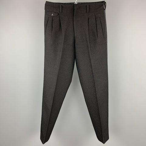 Vintage MATSUDA Size L Black on Black Jacquard Wool Pleated Dress Pants