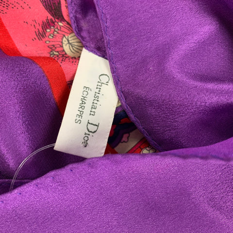 CHRISTIAN DIOR Echarpes Foulard en soie fleuri violet et fuchsia